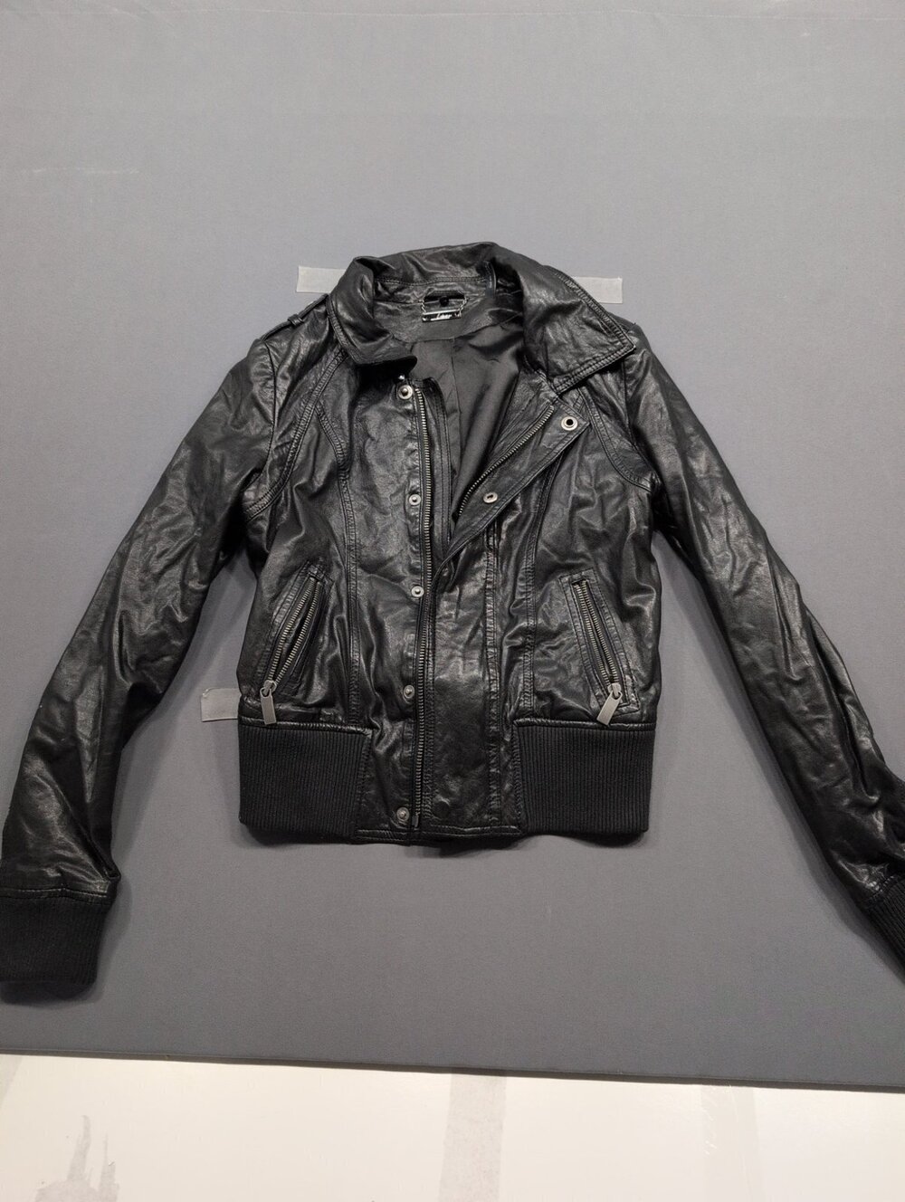 Lola Black Faux Leather Moto Bomber Jacket Women's S/M Biker